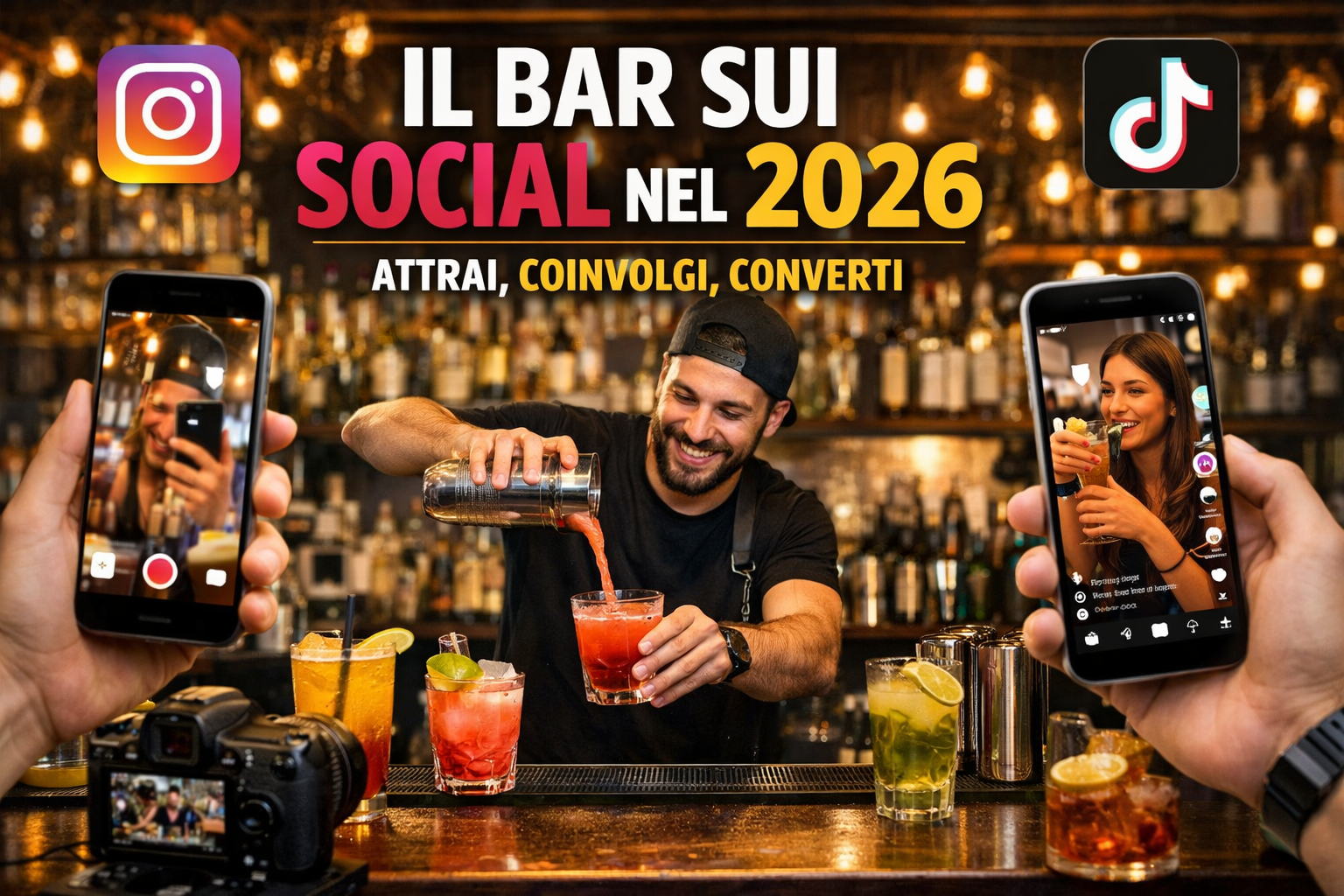 Nel 2026 Instagram e TikTok sono due canali decisivi per far crescere un bar, ma solo se usati con metodo e continuità. Non basta pubblicare belle foto: servono contenuti brevi, autentici e orientati a portare persone nel locale, non solo a raccogliere like.